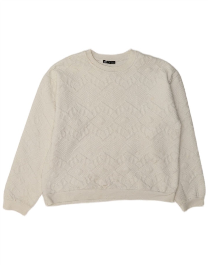 Zara Womens Relaxed Fit Sweatshirt Jumper UK 12 Medium White Geometric