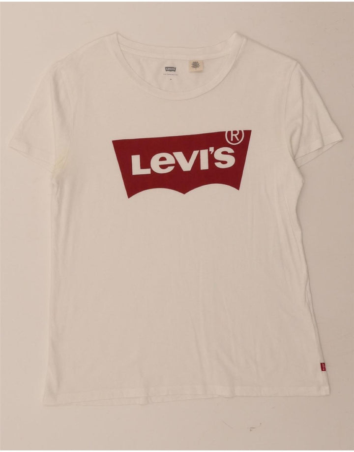 LEVI'S Womens Graphic T-Shirt Top UK 14 Medium White Vintage Levi's and Second-Hand Levi's from Messina Hembry 