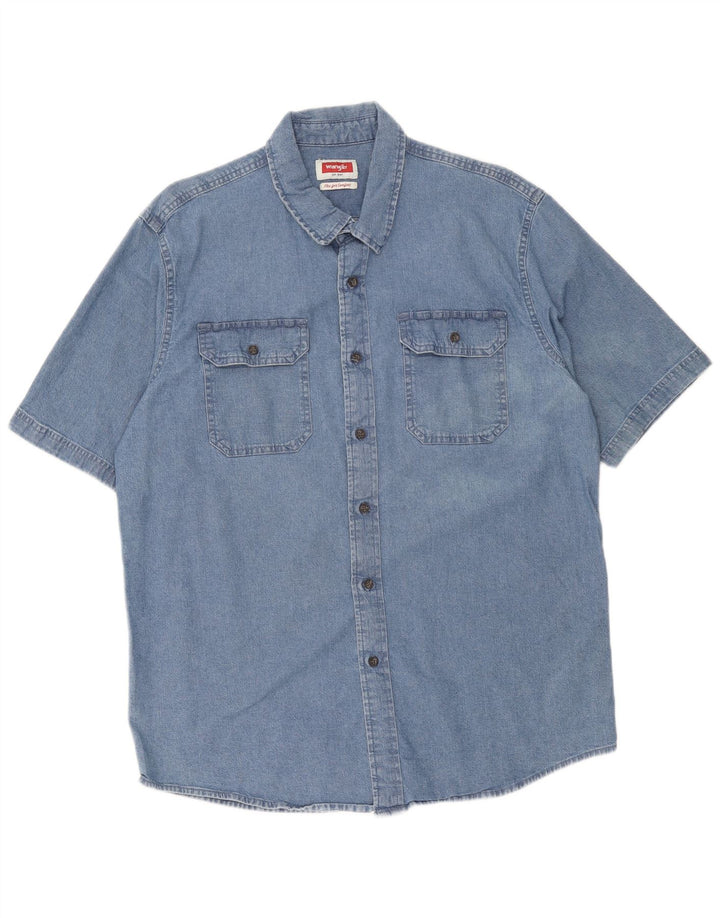 Wrangler Mens Short Sleeve Denim Shirt Large Blue Cotton