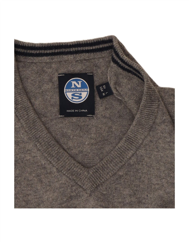NORTH SAILS Mens V-Neck Jumper Sweater Medium Grey Wool