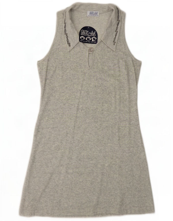 Vintage Womens Sleeveless Polo Dress UK 12 Medium Grey Cotton