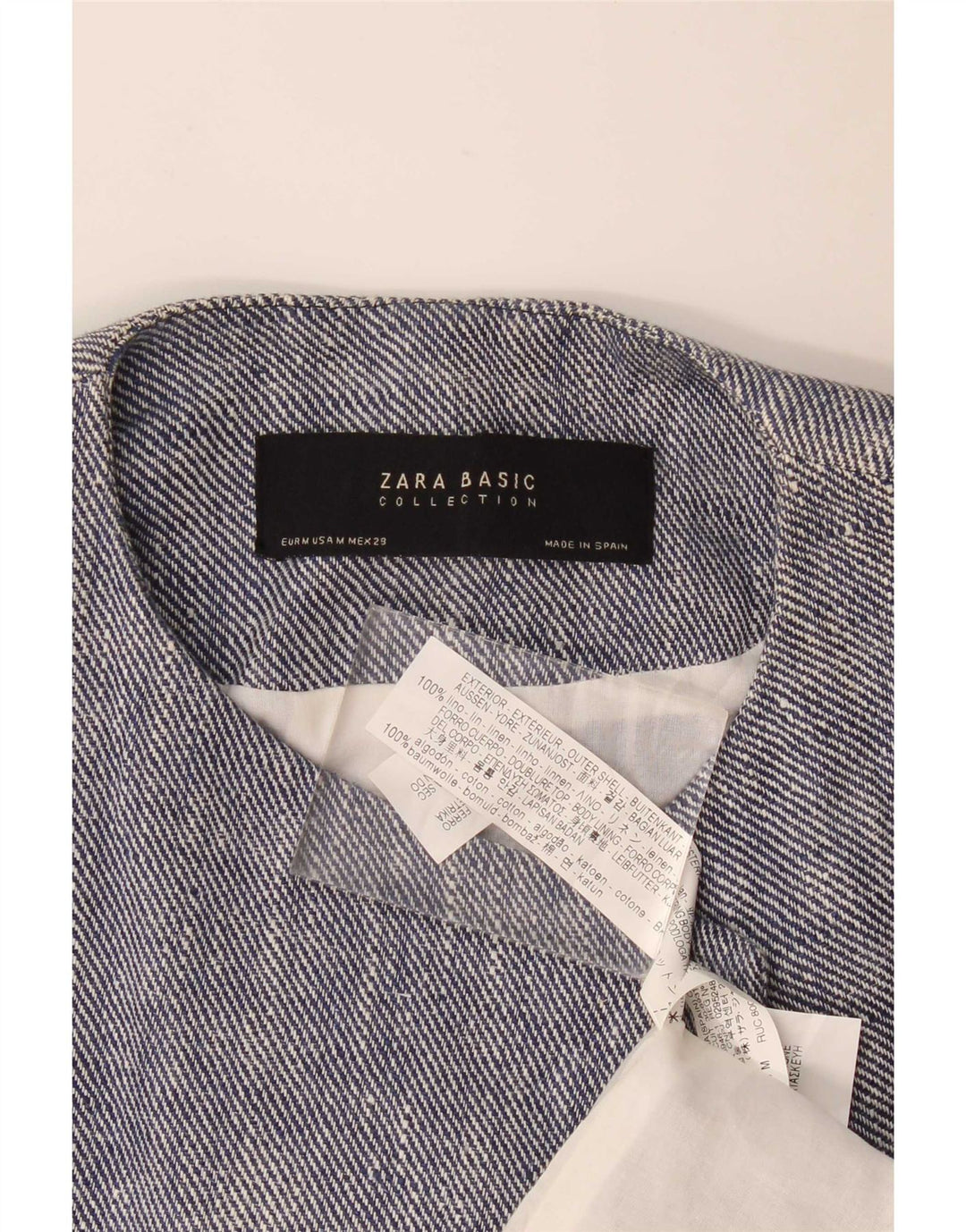 Giacca blazer aperta lunga da donna Zara UK 12 Lino blu medio