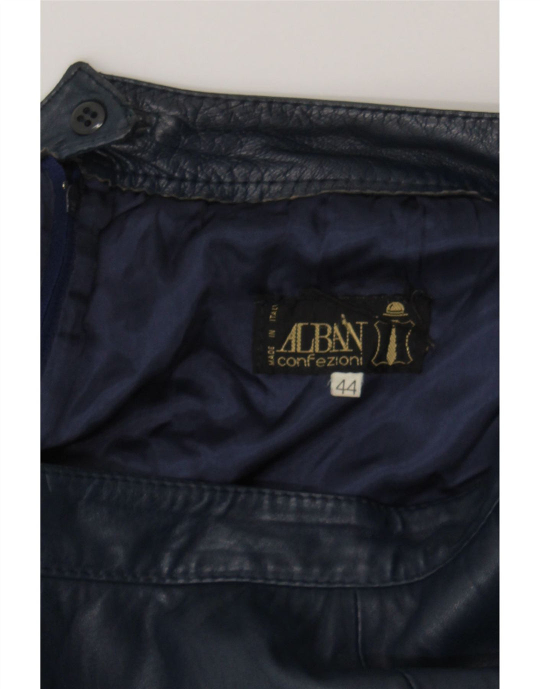 VINTAGE Womens Leather Skirt IT 44 Medium W28 Navy Blue Vintage Vintage and Second-Hand Vintage from Messina Hembry 