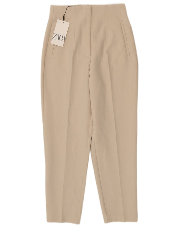 Zara Damen-Freizeithose mit hoher Taille, schmal zulaufend, Größe S, W26, L26, Beige