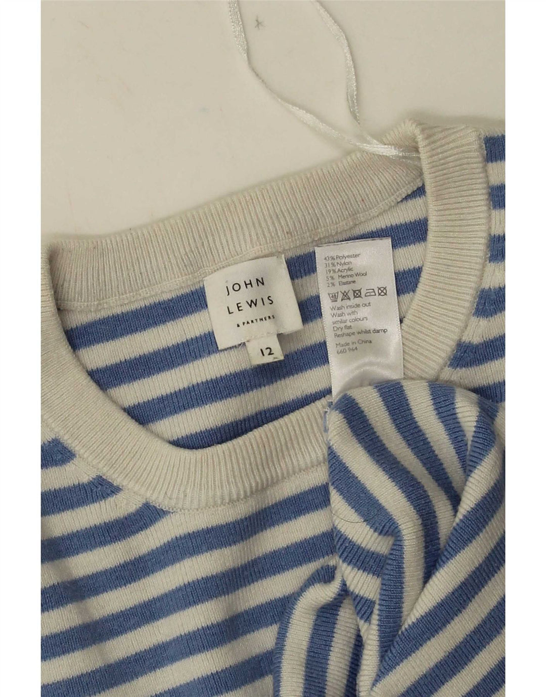 John Lewis Womens Crew Neck Jumper Sweater UK 12 Medium Blue Striped
