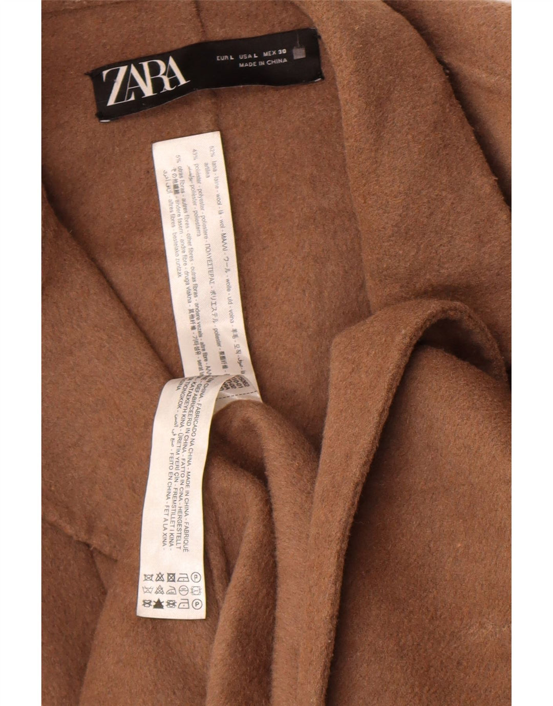 Zara Womens Overcoat UK 16 Large Brown Wool