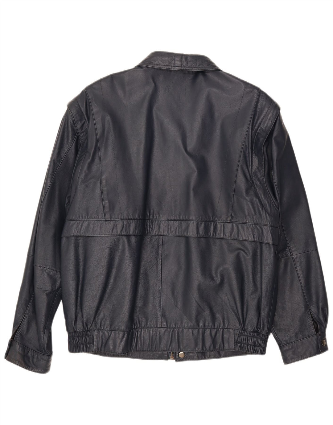 ANGELO LITRICO Womens Military Leather Jacket IT 50 XL Navy Blue Leather