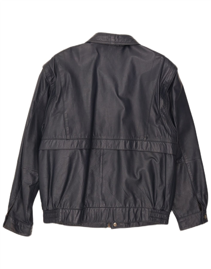 ANGELO LITRICO Womens Military Leather Jacket IT 50 XL Navy Blue Leather
