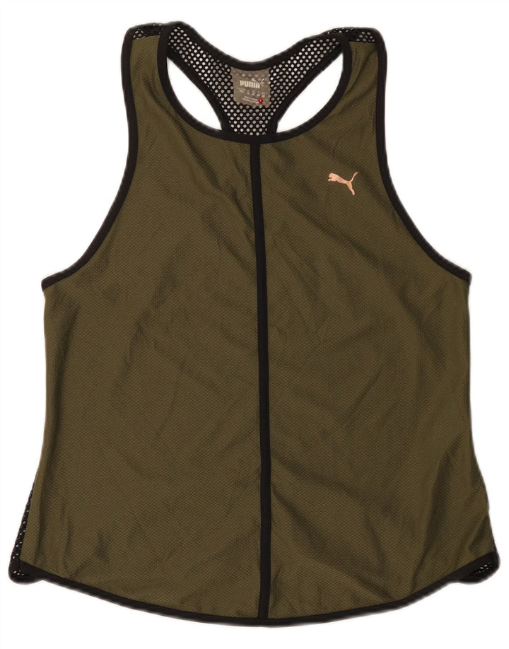 Puma Womens Vest Top UK 12 Medium Khaki Colourblock Polyester