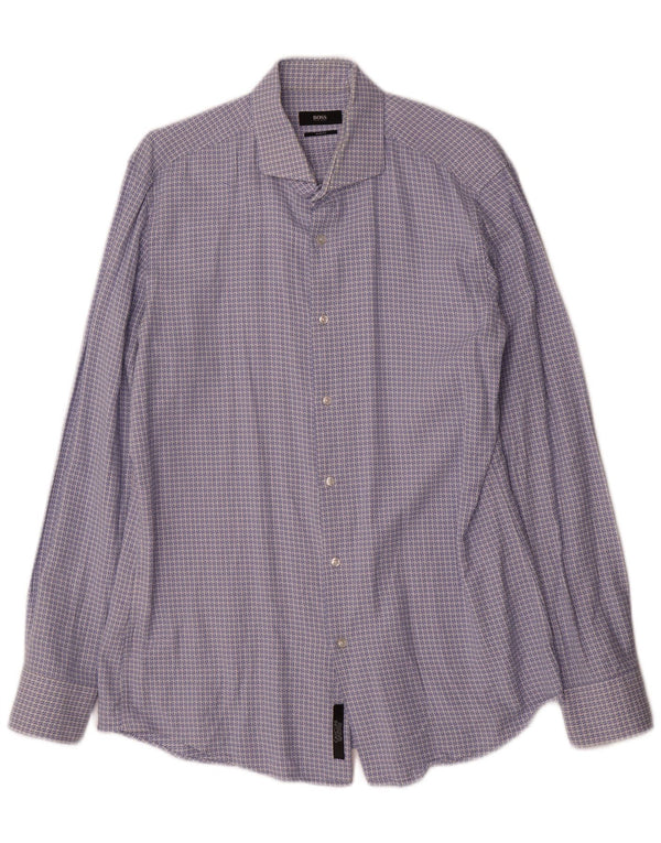 Koszula męska Hugo Boss Slim Fit UK 41 16 Duża niebieska geometryczna bawełna
