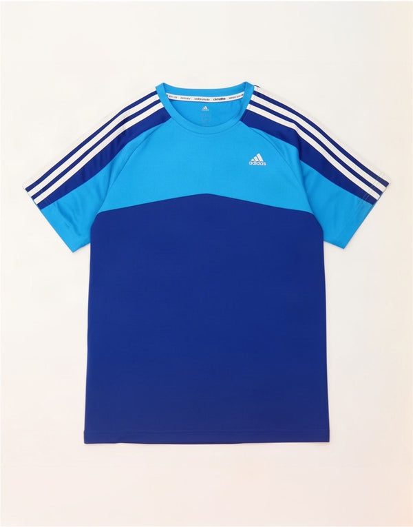 Adidas Boys Climalite T-Shirt Top 15-16 Years Blue Colourblock Polyester