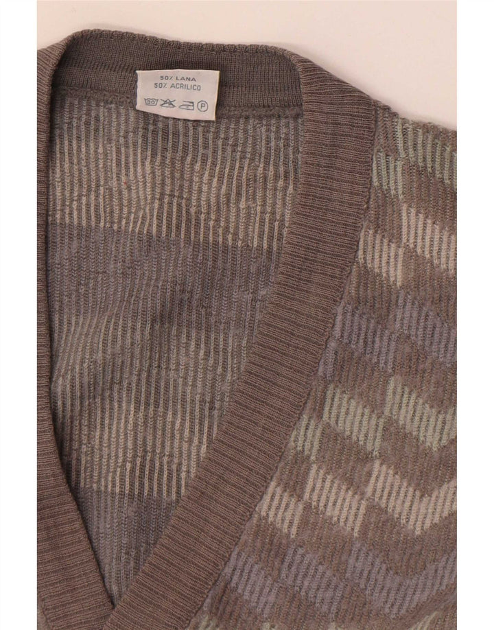 Bernardini Herre Cardigan Sweater Medium Grå Stribet Uld