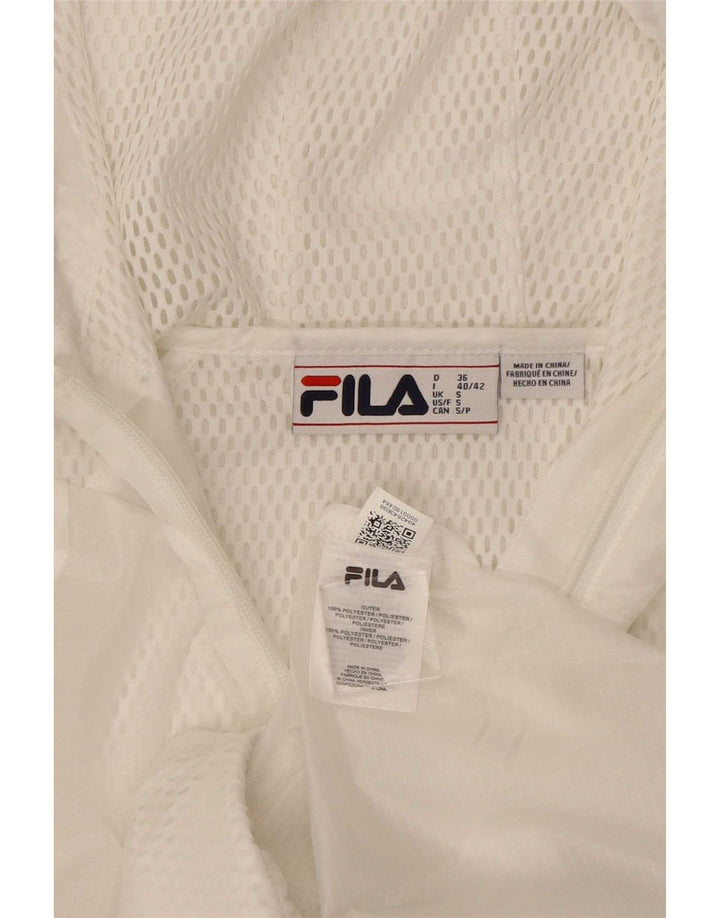 Fila Womens Graphic Hooded Tracksuit Top Jacket UK 10 Small White Polyester