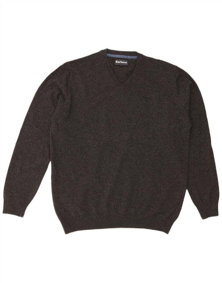 Barbour Mens V-Neck Jumper Sweater 2XL Grey Wool