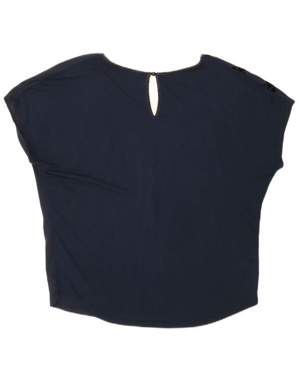 Desigual Dame Grafisk Bluse Top UK 16 Large Navy Blue Geometric