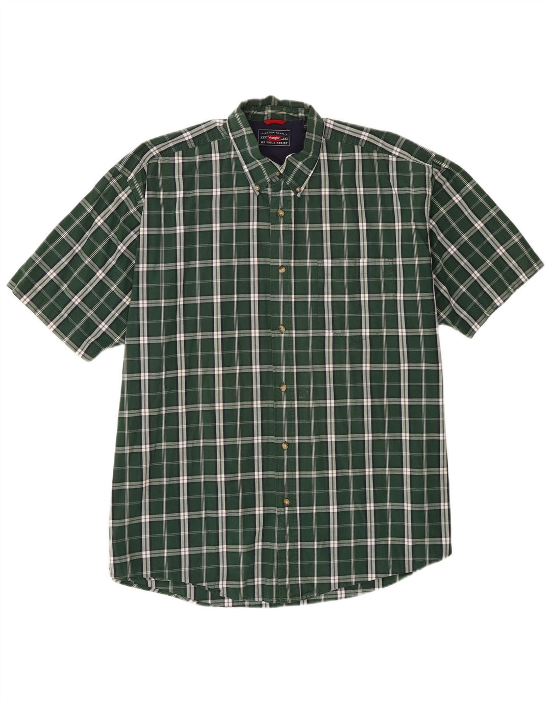 Wrangler Mens Short Sleeve Shirt XL Green Check Cotton
