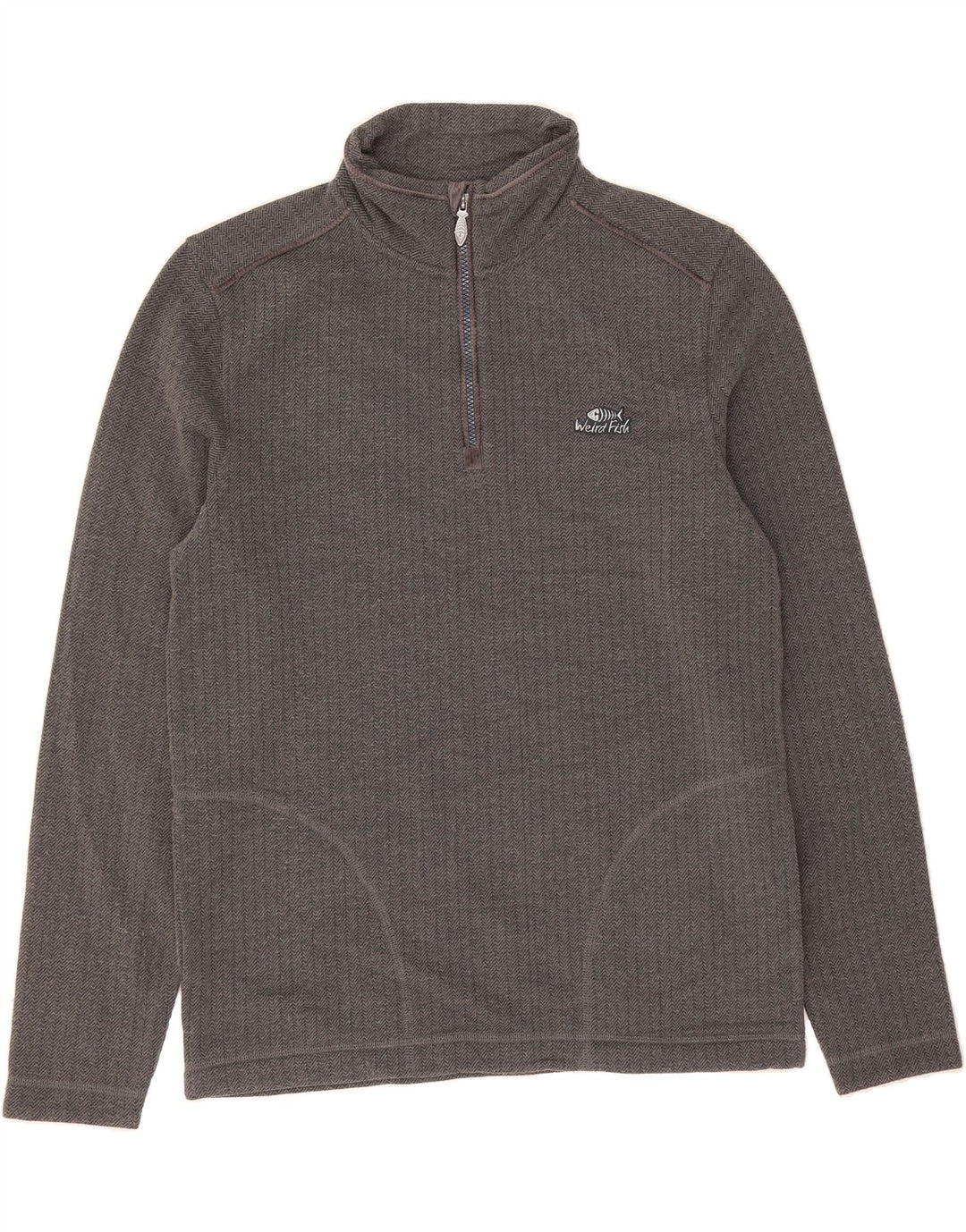 WEIRD FISH Mens Zip Neck Sweatshirt Jumper Medium Grey Herringbone Vintage Weird Fish and Second-Hand Weird Fish from Messina Hembry 