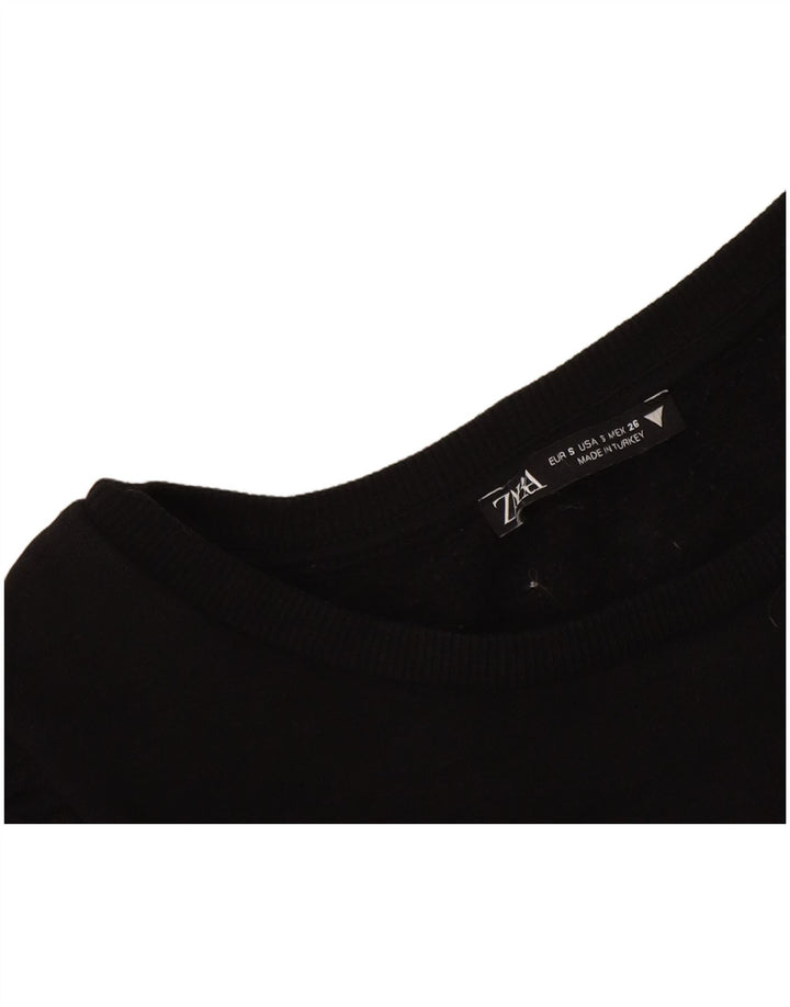 Zara Womens Crop Top Long Sleeve UK 8 Small Black