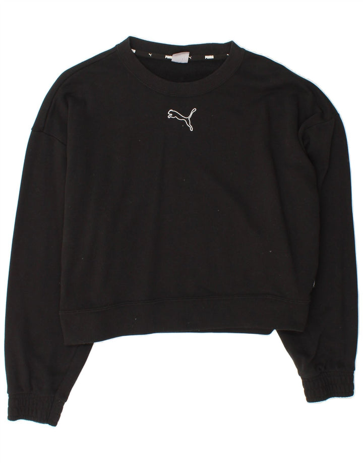 PUMA Womens Crop Sweatshirt Jumper UK 14 Medium Black Cotton Vintage Puma and Second-Hand Puma from Messina Hembry 