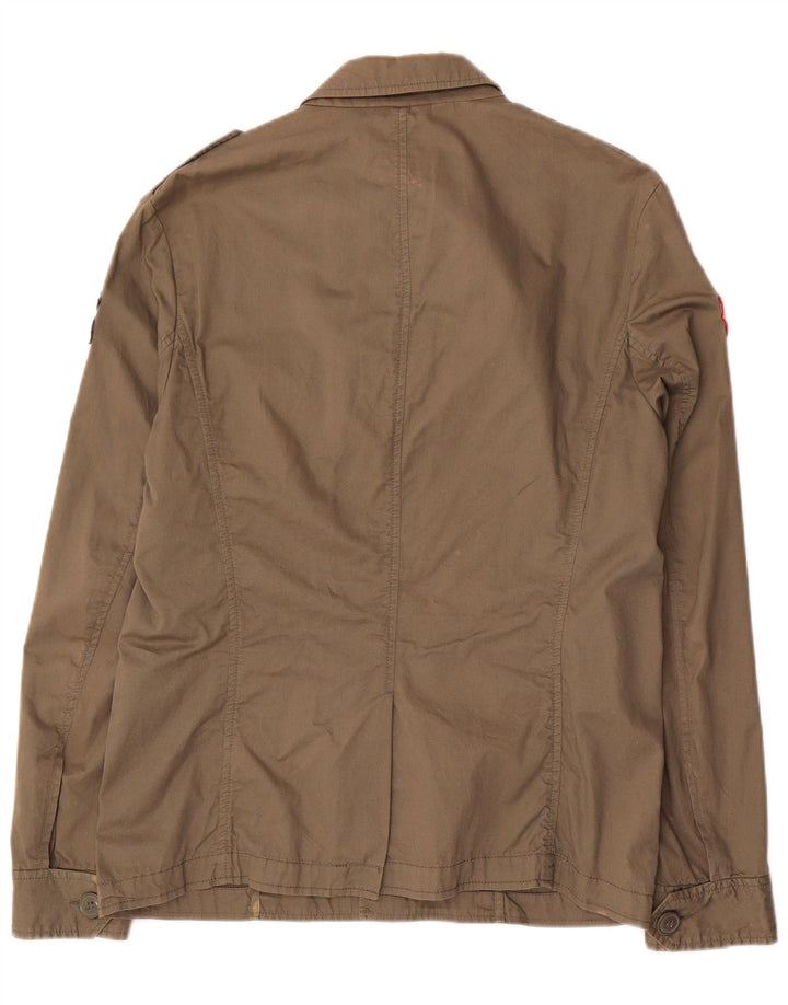 Guru Mens Graphic Military Jacket UK 40 Large Brown Cotton