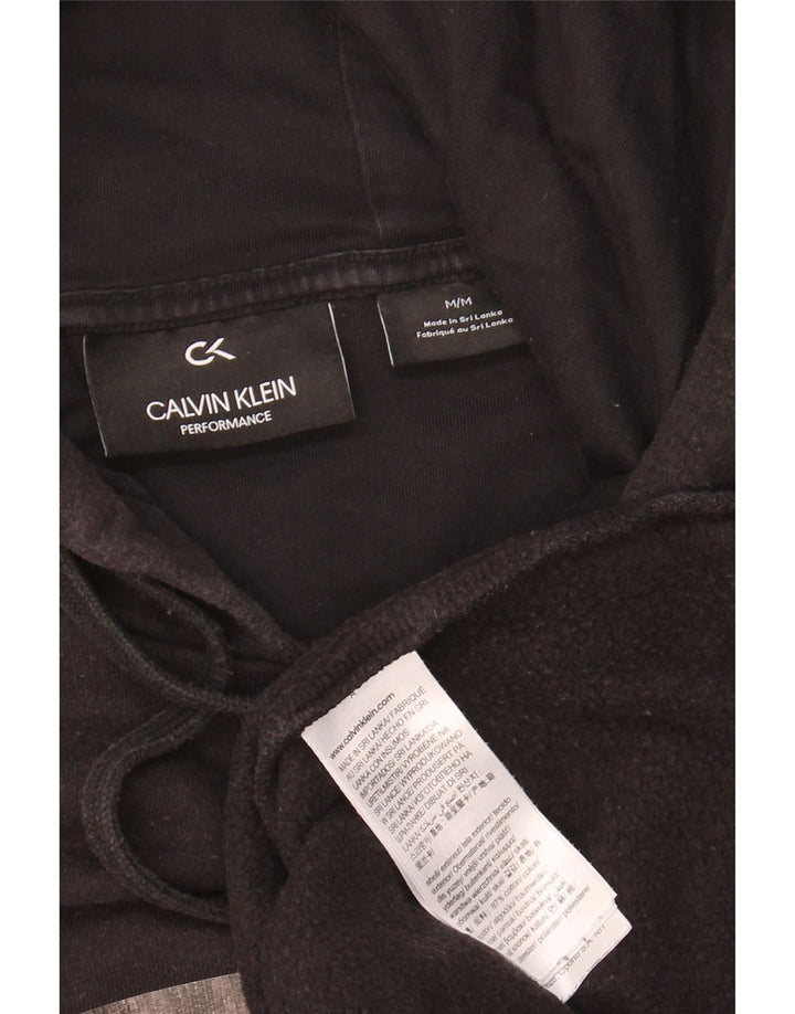 CALVIN KLEIN Mens Graphic Hoodie Jumper Medium Black Cotton