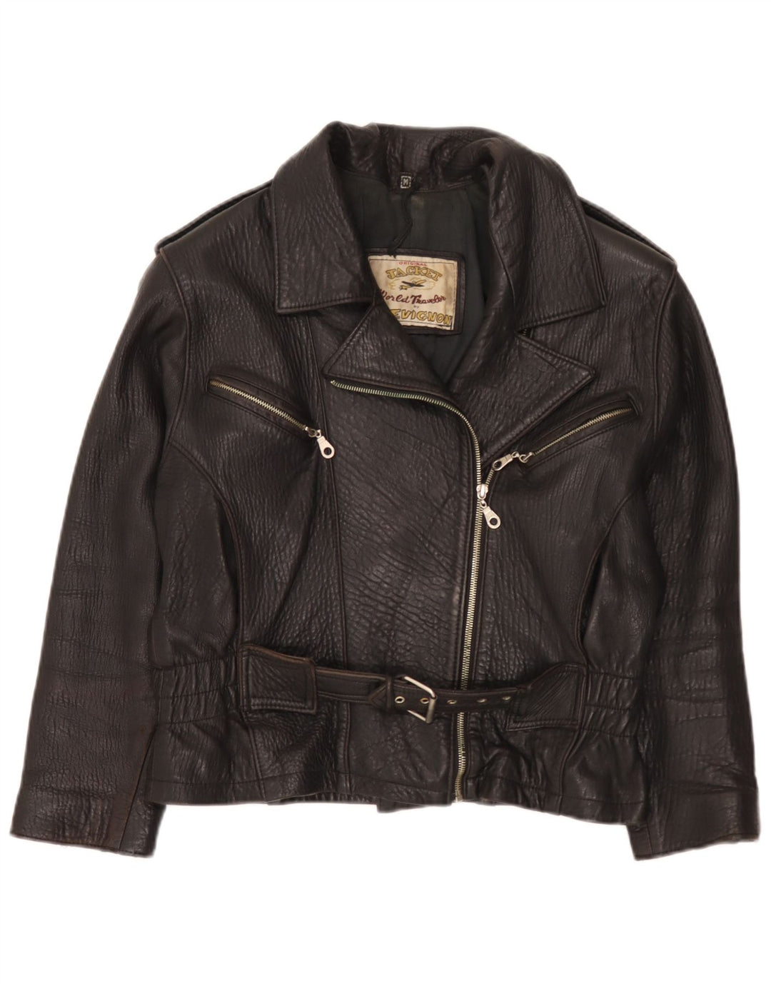 Chevignon Damen Leder Bikerjacke UK 14 Medium Schwarz