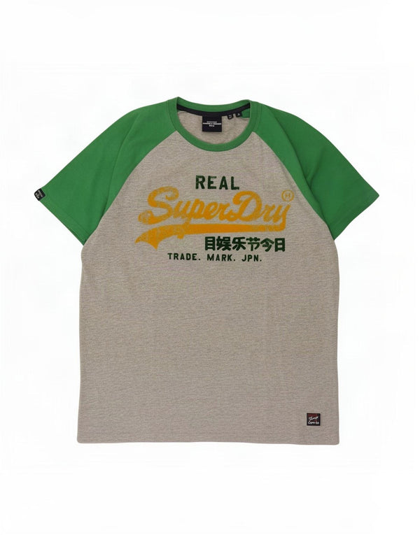 Męski T-shirt Superdry z grafiką, szary, bawełniany, w blokach kolorów, XL