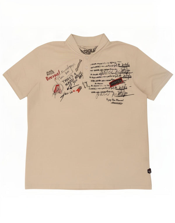Desigual muška polo majica s grafičkim motivima 2XL bijeli pamuk