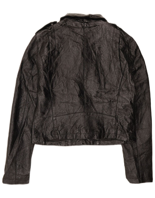 Oasis Damen Crop Kunstleder Bikerjacke UK 12 Medium Schwarz Polyurethan