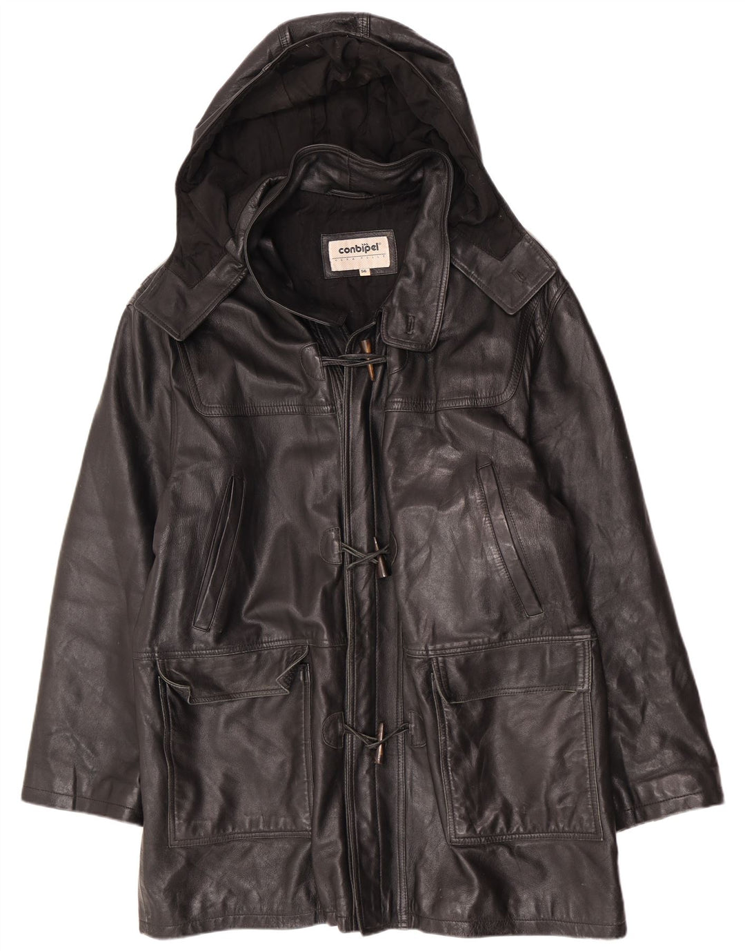 Conbipel Herren-Duffle-Lederjacke mit Kapuze IT 56 2XL Schwarz