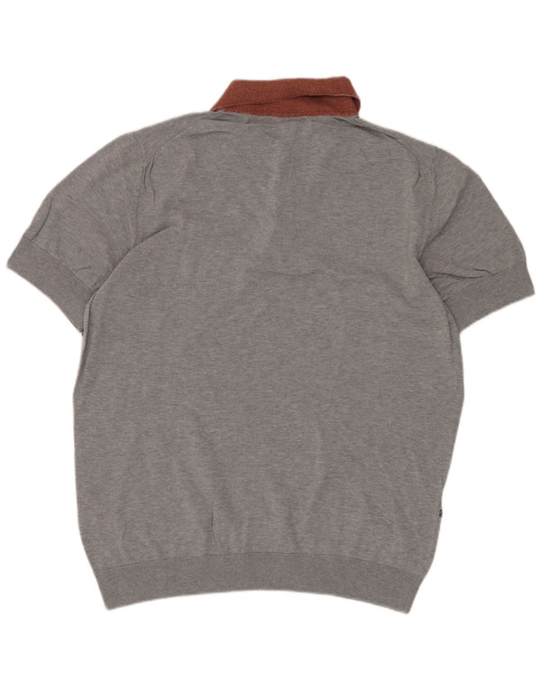 Hugo Boss Herre Kortærmet Polo Neck Jumper Sweater Medium Grå Chevron