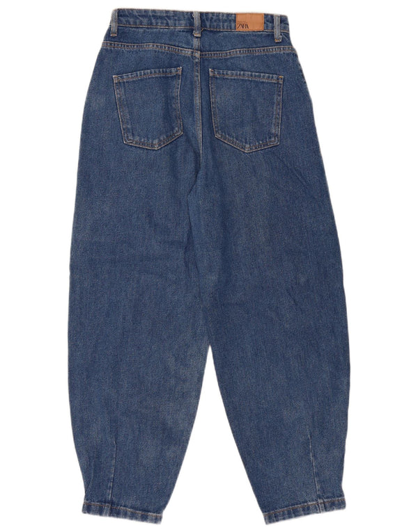 Zara Højtaljede koniske jeans til kvinder EU 36 XS W26 L27 Blå Bomuld