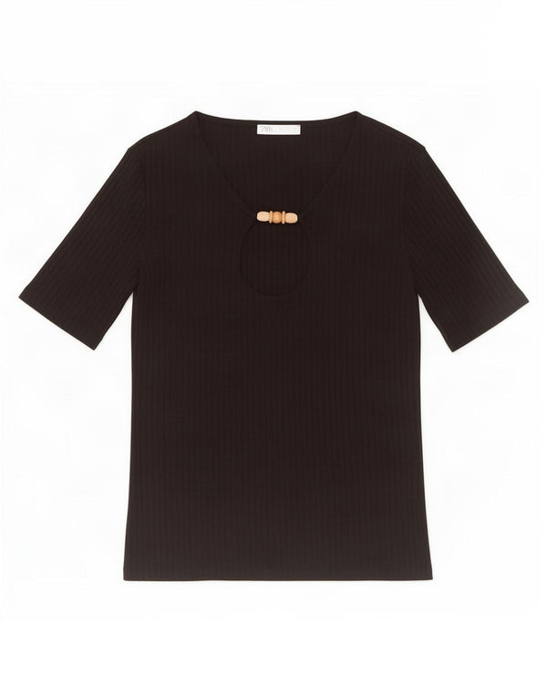 Zara Damen Bluse Top UK 10 Small Schwarz Viskose