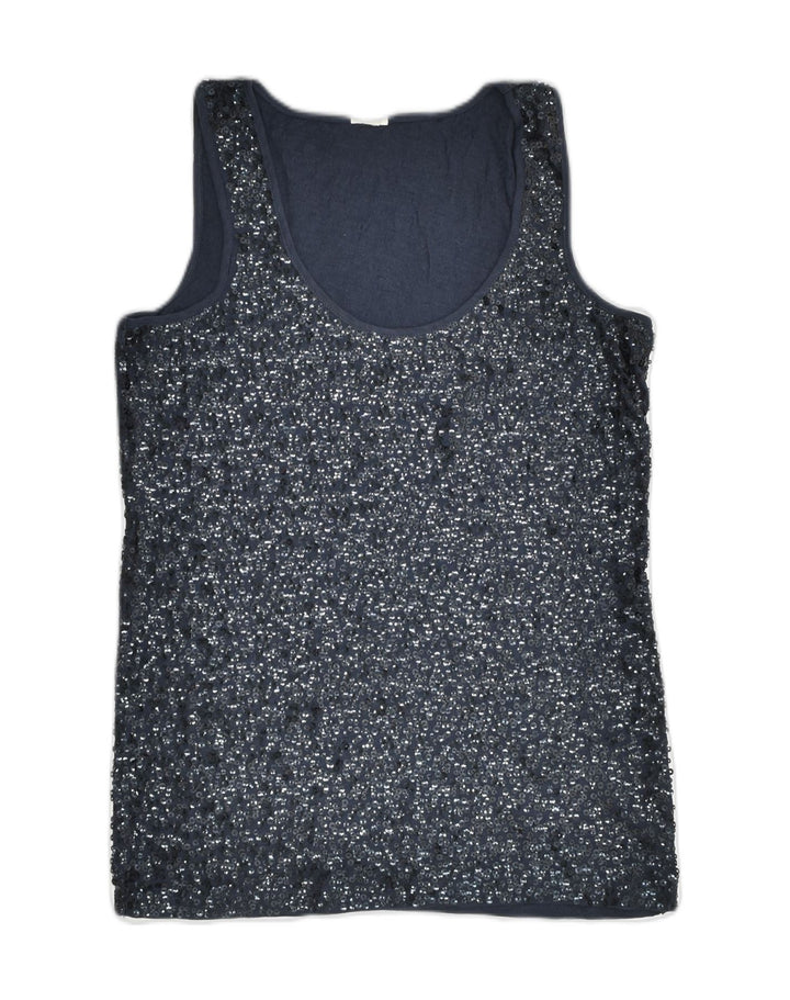 J. CREW Womens Vest Top UK 4 XS Navy Blue Cotton | Vintage J. Crew | Thrift | Second-Hand J. Crew | Used Clothing | Messina Hembry 
