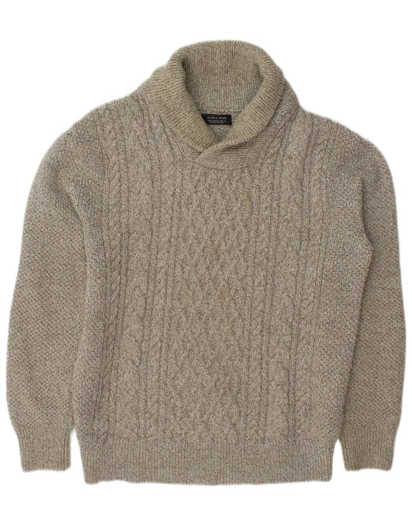 Zara Homme Pull Col Châle Acrylique Moucheté Beige Moyen