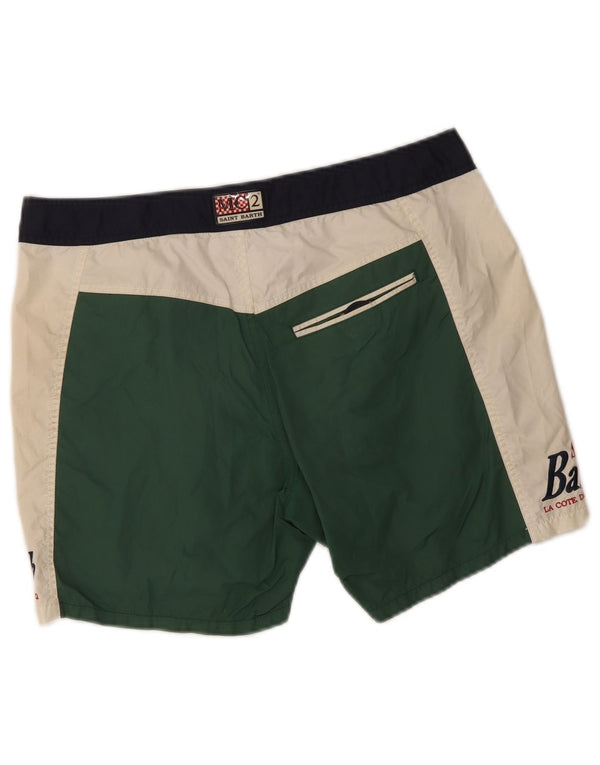 MC2 SAINT BARTH Mens Graphic Swimming Shorts XL Green Colourblock Nylon