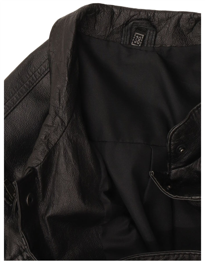 vintage Femmes Loose Fit Cuir Gilet EU 38 Moyen Noir