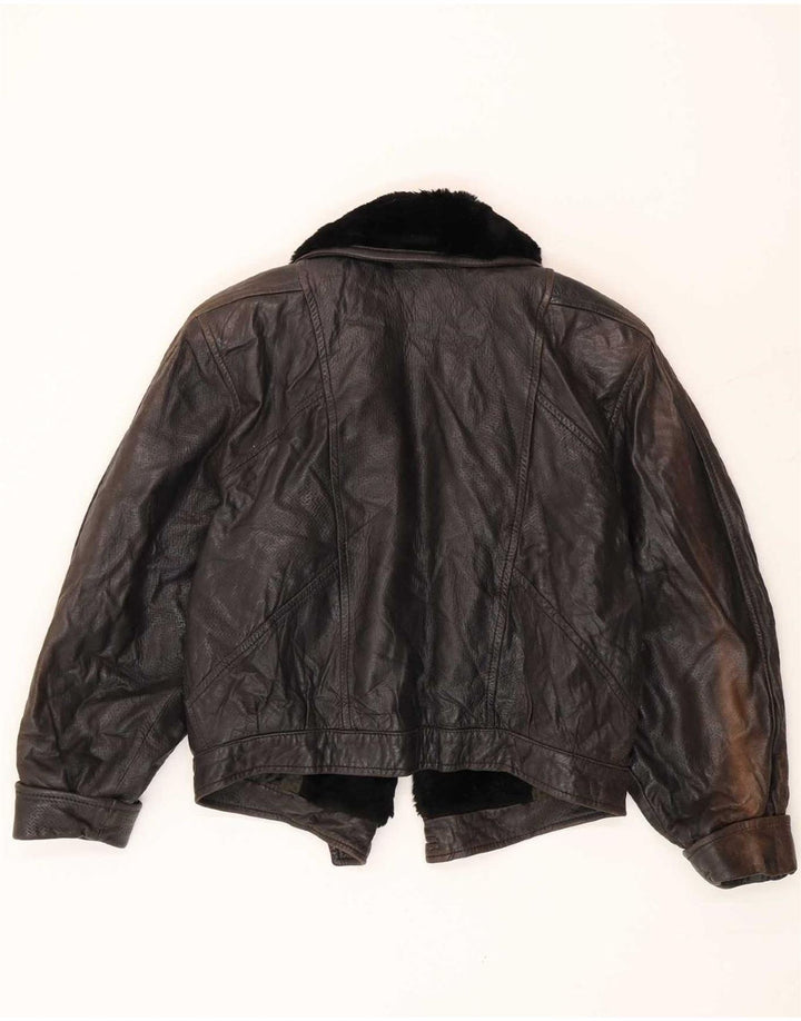 Vintage mujer chaqueta de cuero abierta IT 42 Medio Negro