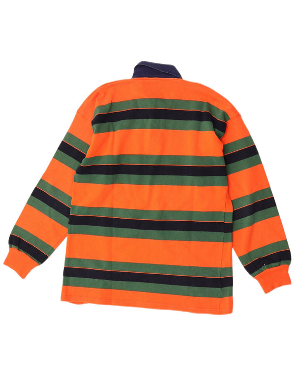Polo da rugby vintage da uomo a maniche lunghe a righe piccole arancioni