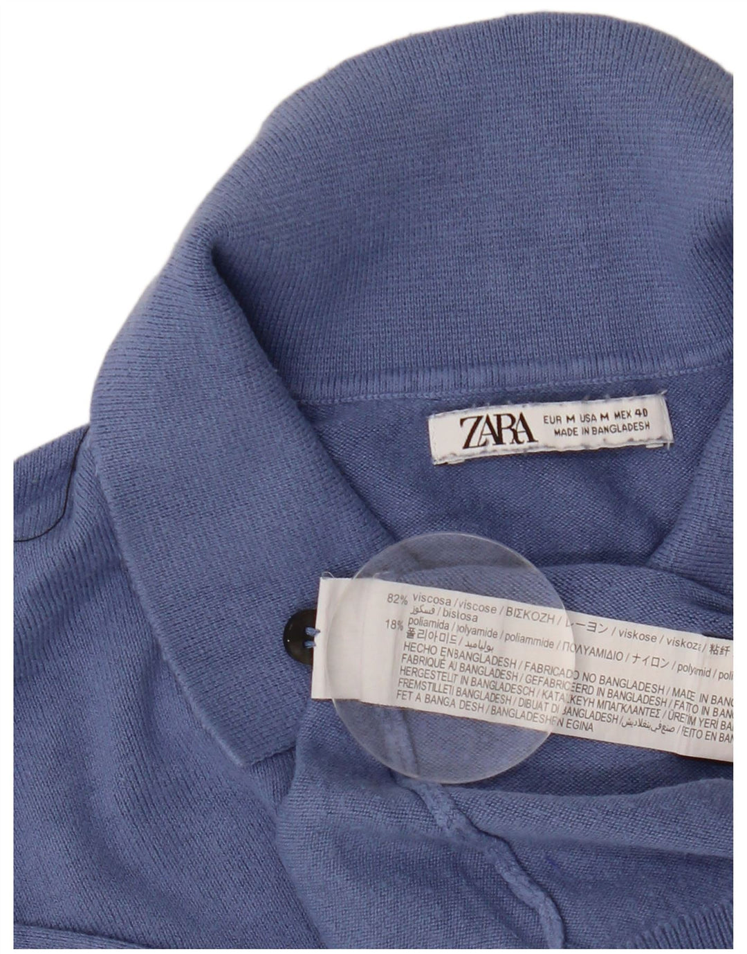 Zara Mens Short Sleeve Polo Neck Jumper Sweater Medium Blue Viscose