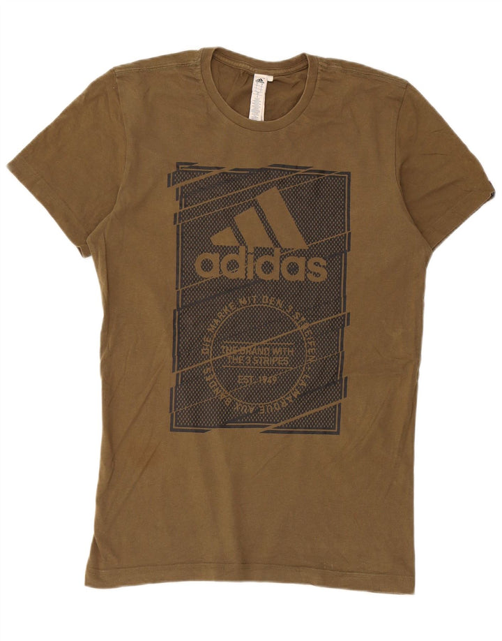 Adidas Mens Graphic T-Shirt Top Small Khaki Cotton