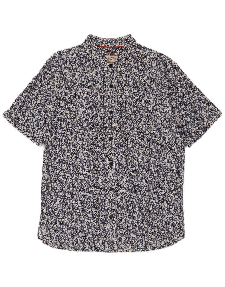 Fat Face Mens Short Sleeve Shirt Large Blue Geometric Cotton