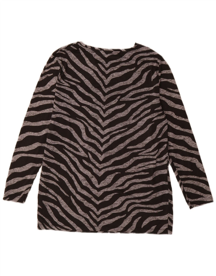 Marks & Spencer Womens Top Long Sleeve UK 12 Medium Black Animal Print