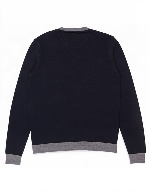 Ted Baker Mens Crew Neck Jumper Sweater Size 5 XL Navy Blue Colourblock