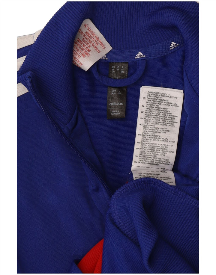 Adidas Boys Tracksuit Top Jacket 11-12 Years Blue Colourblock Polyester