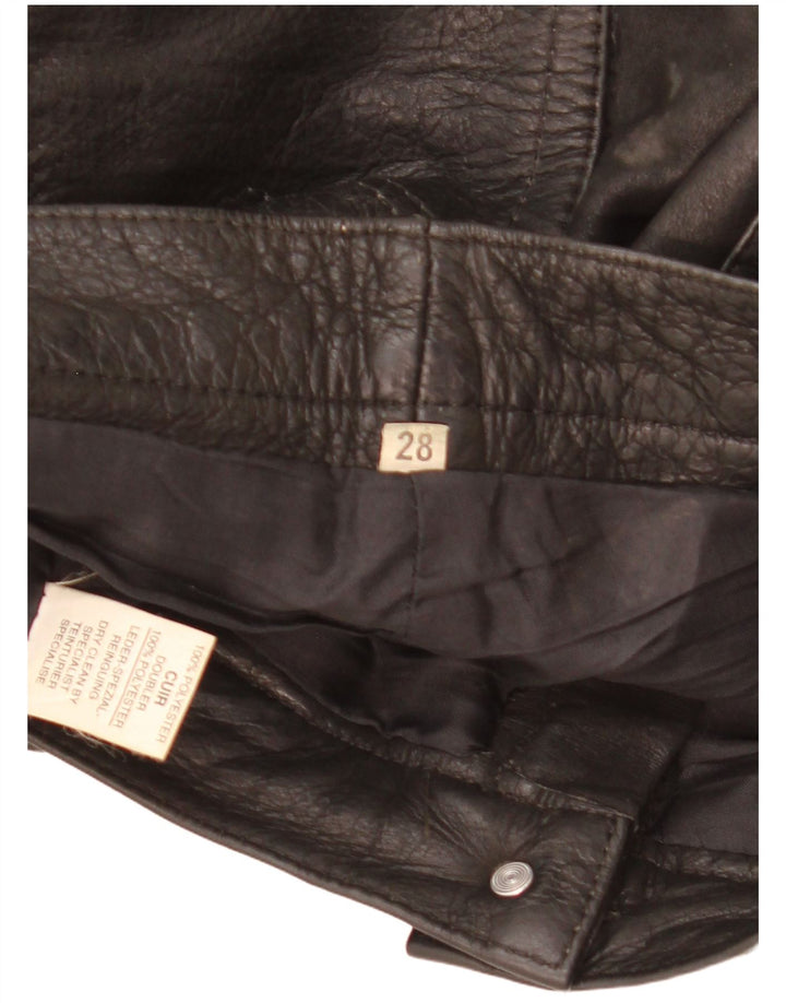 Vintage Womens Slim Leather Trousers W28 L32 Black Leather