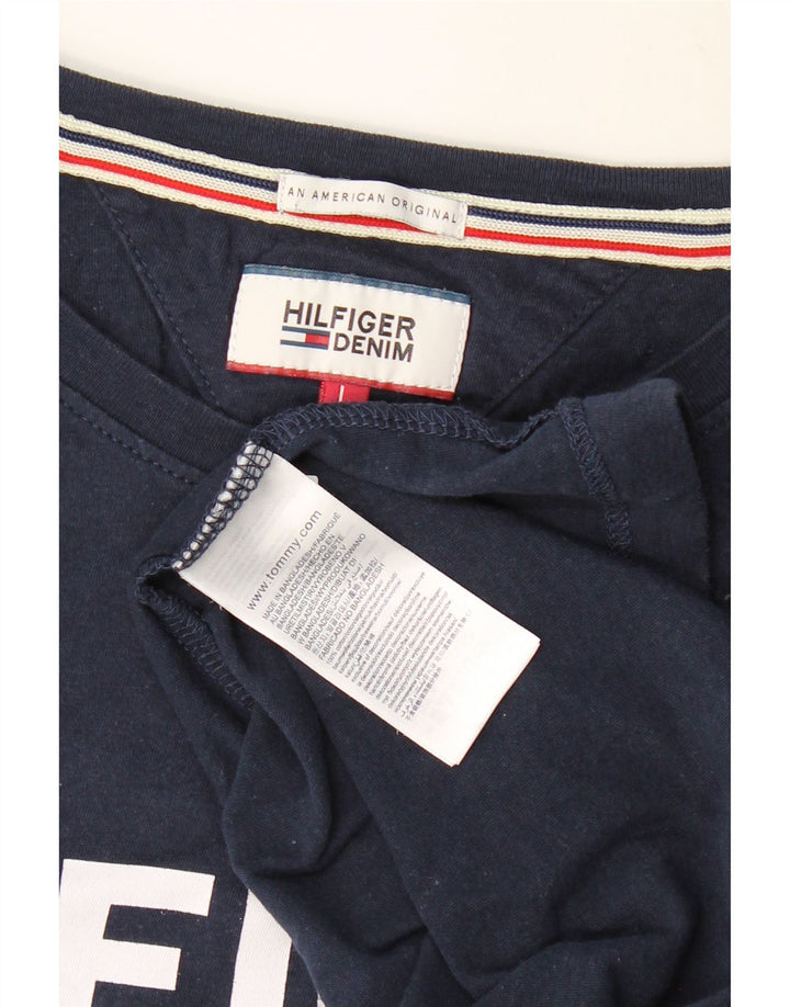 TOMMY HILFIGER Mens Graphic Top Long Sleeve Large Navy Blue Cotton