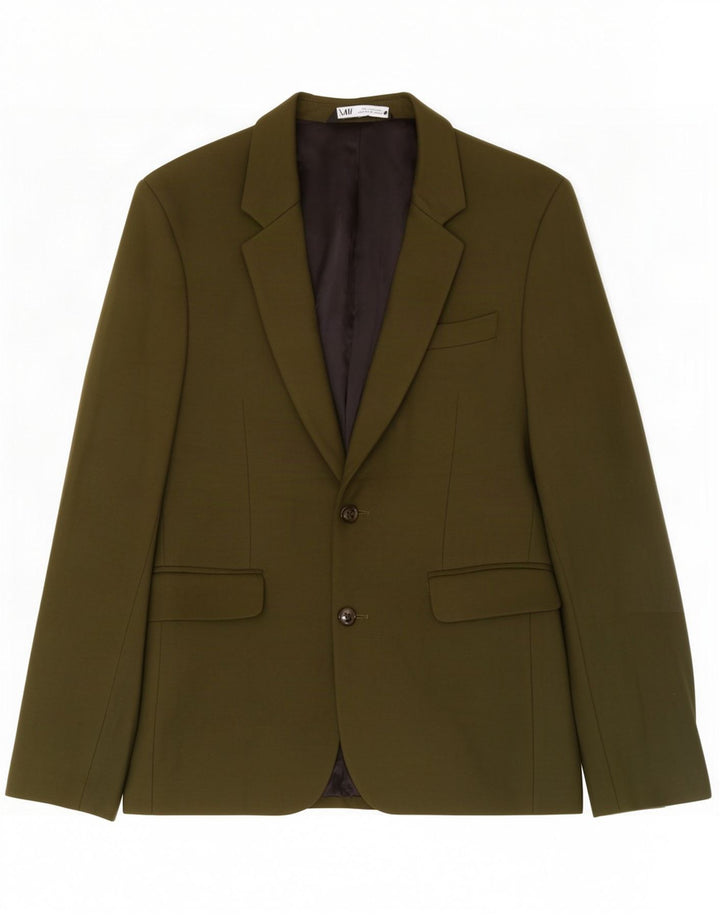 Zara Veste Blazer 2 Boutons Homme EU 48 Vert Moyen Viscose