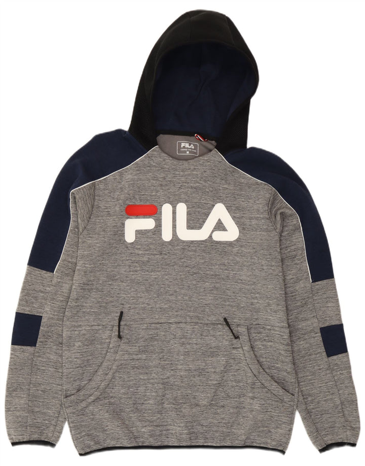 Fila Mens Graphic Hoodie Jumper Medium Grey Colourblock Cotton