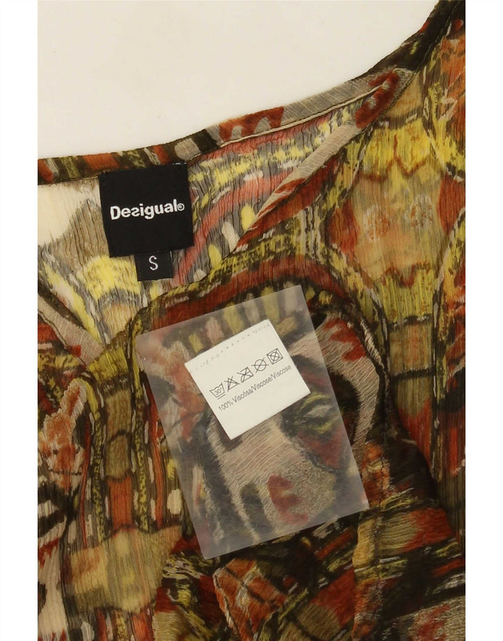 Desigual Donna Abstract Pattern Camicetta Top UK 8 Small Khaki Viscosa